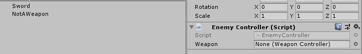 Setting a SwordController object in a WeaponController field