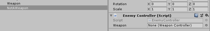 Unity not allowing assignment of a non-weapon object to the Weapon field typed as WeaponController